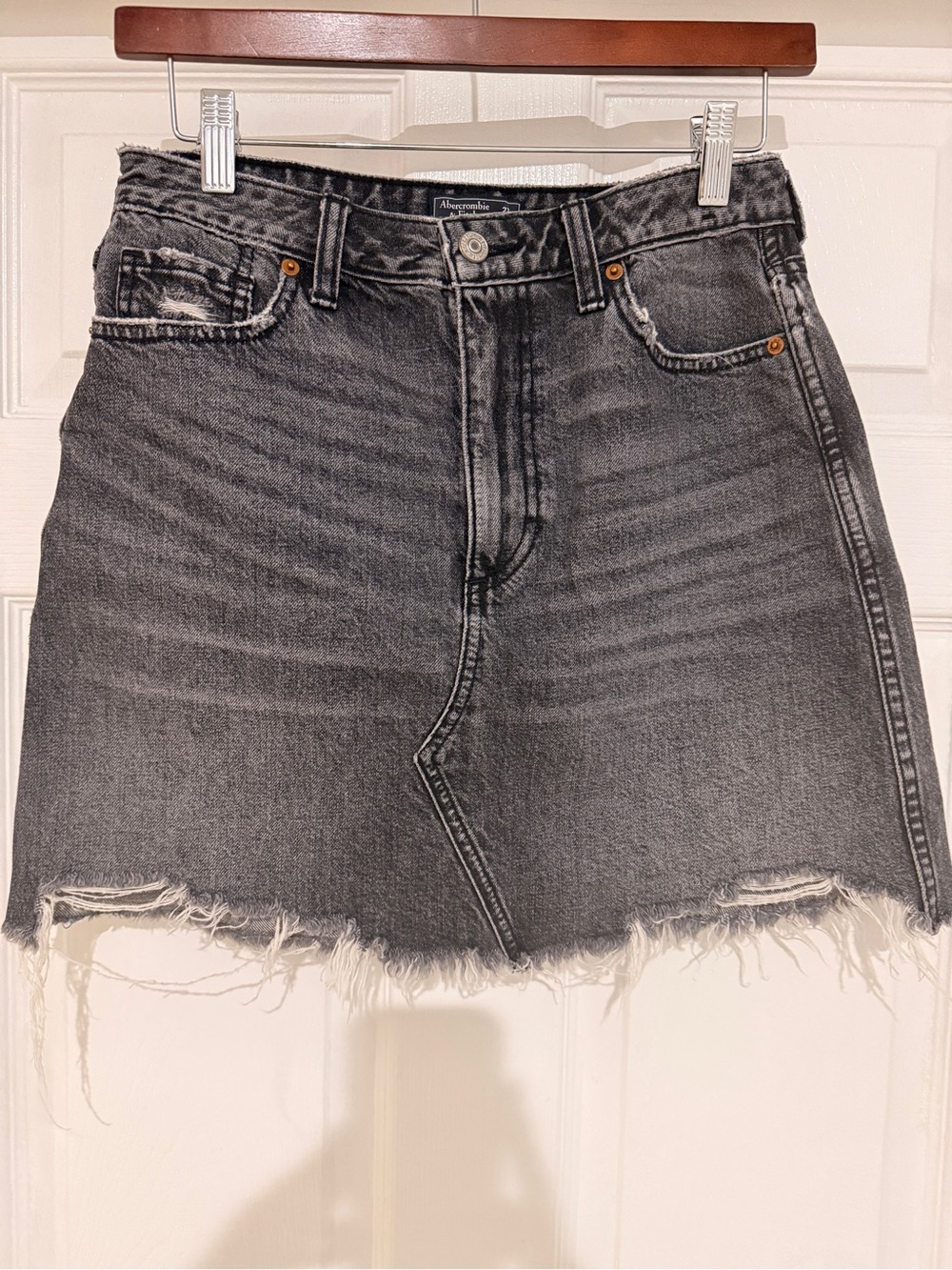 Abercrombie & Fitch Charcoal Black Washed Distressed Denim Mini Skirt